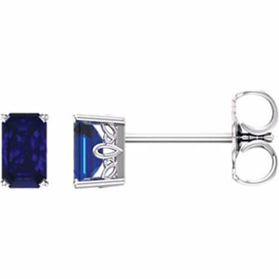 1922:112:P 14kt White Chatham® Created Blue Sapphire Earrings