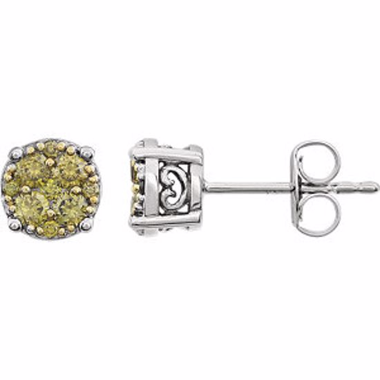 651455:60002:P 14kt White 3/8 CTW Yellow Diamond Cluster Earrings