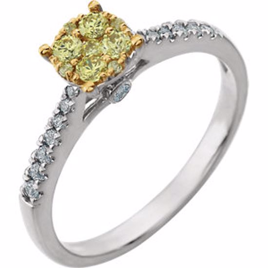 651424:60001:P 14kt White 3/8 CTW Yellow & White Diamond Cluster Ring