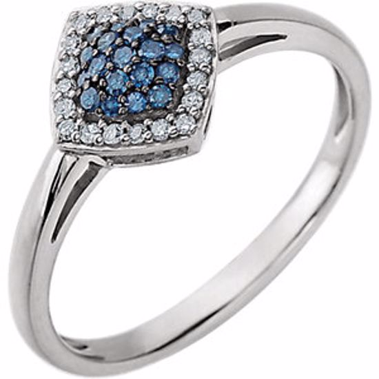 651422:60000:P 14kt White 1/6 CTW Blue & White Diamond Cluster Ring