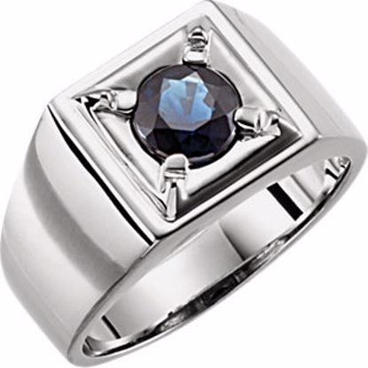 9518:100:P 14kt White Blue Sapphire Men's Ring