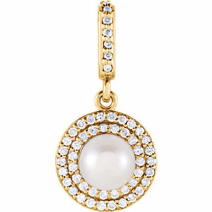 85909:100:P 14kt Yellow Freshwater Cultured Pearl & 1/8 CTW Diamond Pendant 