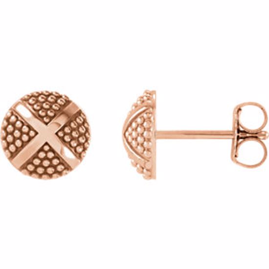 85889:103:P 14kt Rose Granulated X Earrings