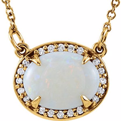 85902:100:P 14kt Yellow 9x7mm Oval Opal & .05 CTW Diamond 16.5" Necklace