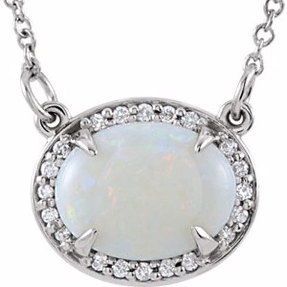 85902:101:P 14kt White 9x7mm Oval Opal & .05 CTW Diamond 16.5" Necklace