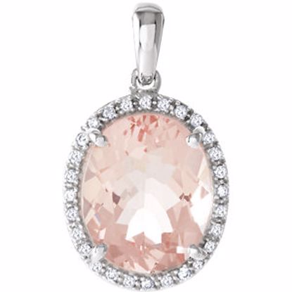 68511:102:P 14kt White 12x10mm Oval Morganite & 1/10 CTW Diamond Pendant