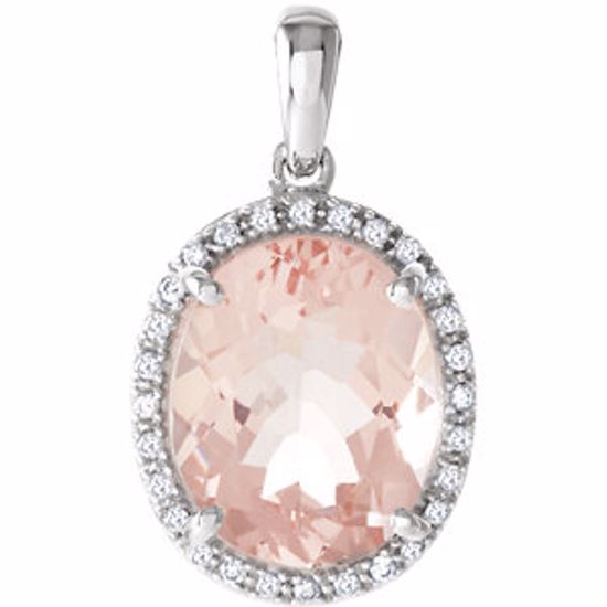 68511:102:P 14kt White 12x10mm Oval Morganite & 1/10 CTW Diamond Pendant