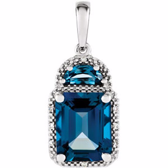 651442:100:P 14kt White London Blue Topaz & .03 CTW Diamond Pendant