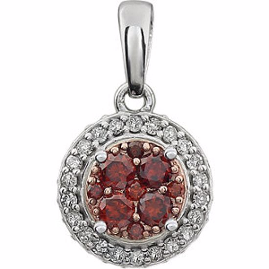 651469:60003:P 14kt White 3/8 CTW Diamond Brown & White Halo Pendant