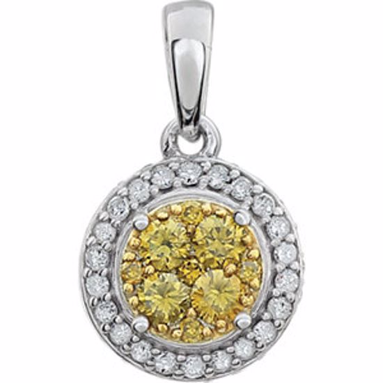 651469:60002:P 14kt White 3/8 CTW Diamond Yellow & White Halo Pendant