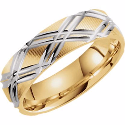 51257:105:P 14kt Yellow & White 6mm Patterned Band Size 5 
