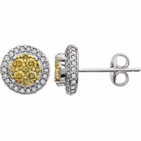 651468:60002:P 14kt White 1/2 CTW Diamond Yellow & White Halo Earrings