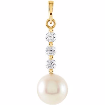 85907:100:P 14kt Yellow 7.5-8mm Freshwater Cultured Pearl & 1/4 CTW Diamond Pendant