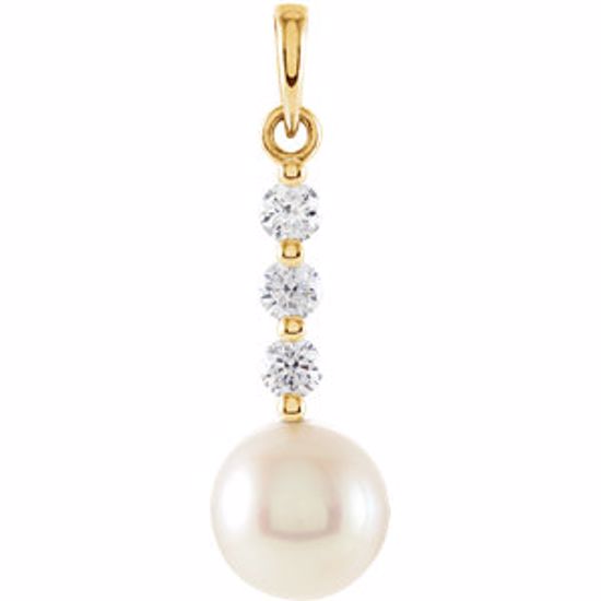 85907:100:P 14kt Yellow 7.5-8mm Freshwater Cultured Pearl & 1/4 CTW Diamond Pendant