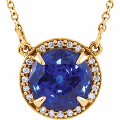 85905:100:P 14kt Yellow Chatham® Created Blue Sapphire & .05 CTW Diamond 16" Necklace