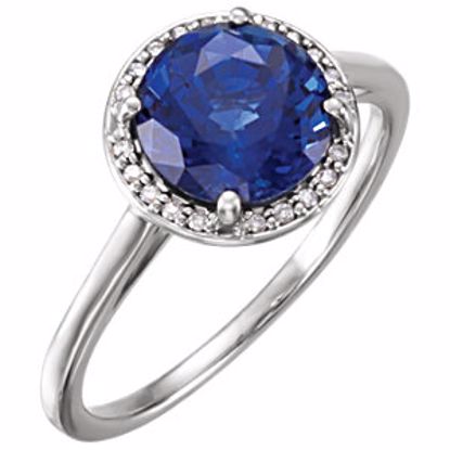 71632:105:P 14kt White Chatham® Blue Sapphire & .05 CTW Diamond Ring