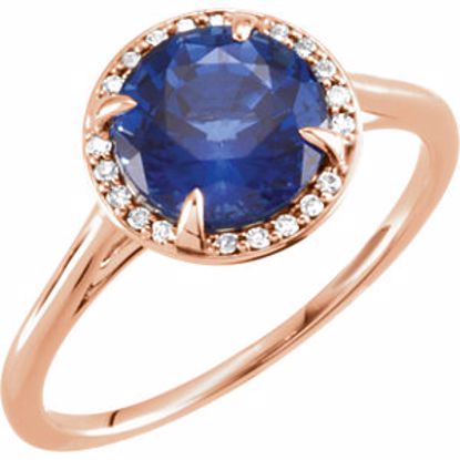 71632:106:P 14kt Rose Chatham® Created Blue Sapphire & .05 CTW Diamond Ring