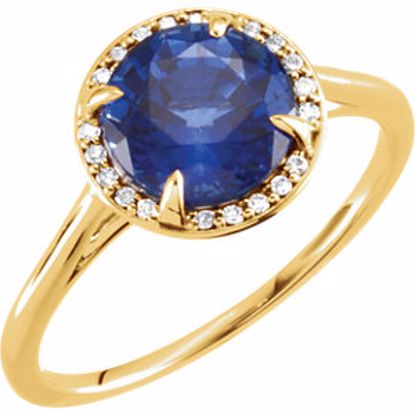71632:104:P 14kt Yellow Chatham® Blue Sapphire & .05 CTW Diamond Ring