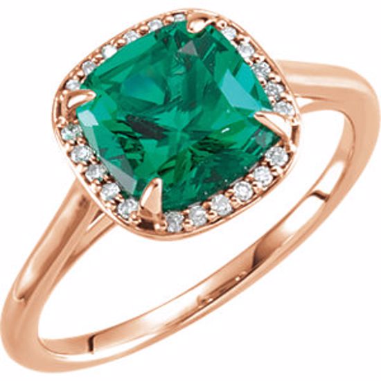 71635:106:P 14kt Rose Emerald & .055 CTW Diamond Halo-Style Ring