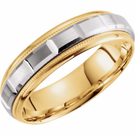 51261:110:P 14kt Yellow & White 6mm Grooved Milgrain Band Size 10