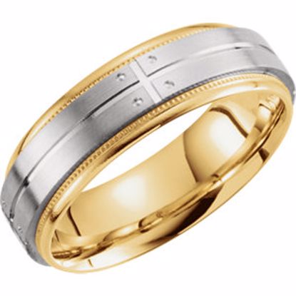 51262:111:P 14kt Yellow & White 7mm Grooved Milgrain Band Size 11
