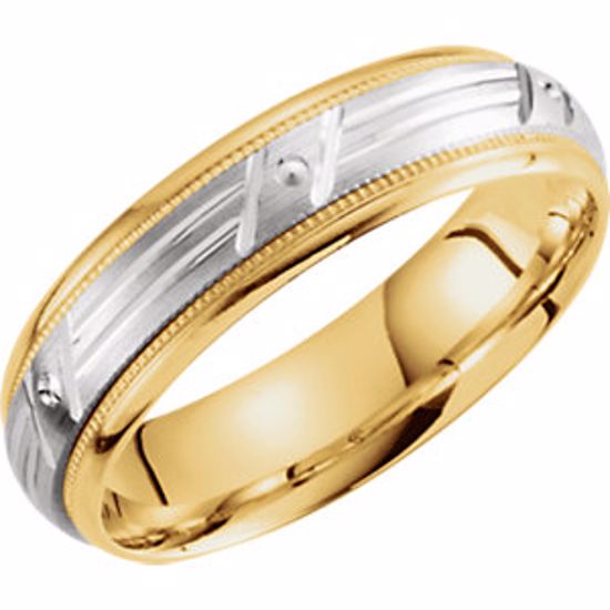 51259:111:P 14kt Yellow & White 6mm Patterned Band Size 11