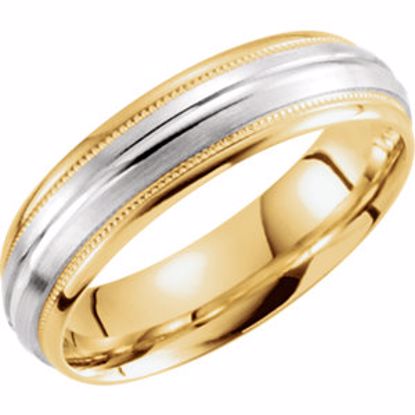 51260:110:P 14kt Yellow & White 6mm Grooved Milgrain Band Size 10