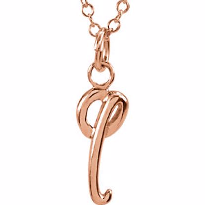 85899:1068:P 14kt Rose Letter "Q" Lowercase Script Initial Necklace