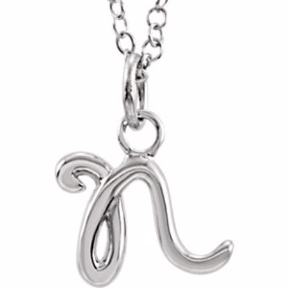 85899:1039:P 14kt White Letter "N" Lowercase Script Initial Necklace