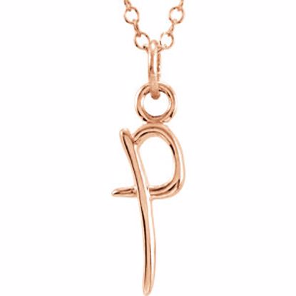 85899:1067:P 14kt Rose Letter "P" Lowercase Script Initial Necklace