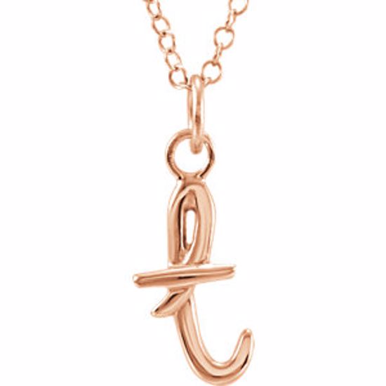 85899:1071:P 14kt Rose Letter "T" Lowercase Script Initial Necklace