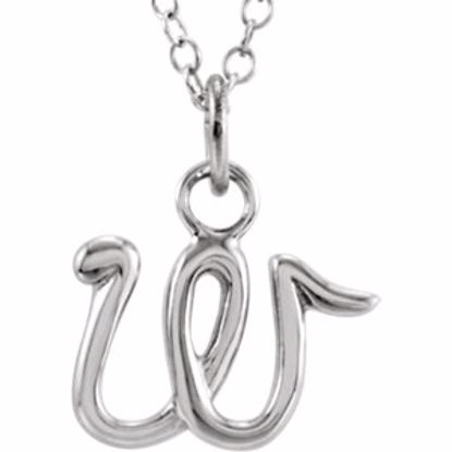 85899:1048:P 14kt White Letter "W" Lowercase Script Initial Necklace