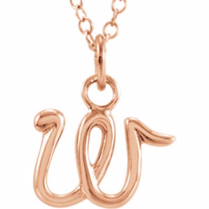 85899:1074:P 14kt Rose Letter "W" Lowercase Script Initial Necklace