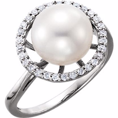 651486:100:P 14kt White 9.5-10mm Freshwater Pearl & 1/6 CTW Diamond Ring