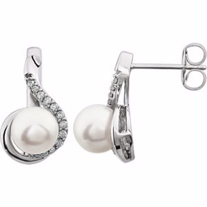 651490:100:P 14kt White 7-7.5mm Freshwater Pearl & 1/5 CTW Diamond Earrings