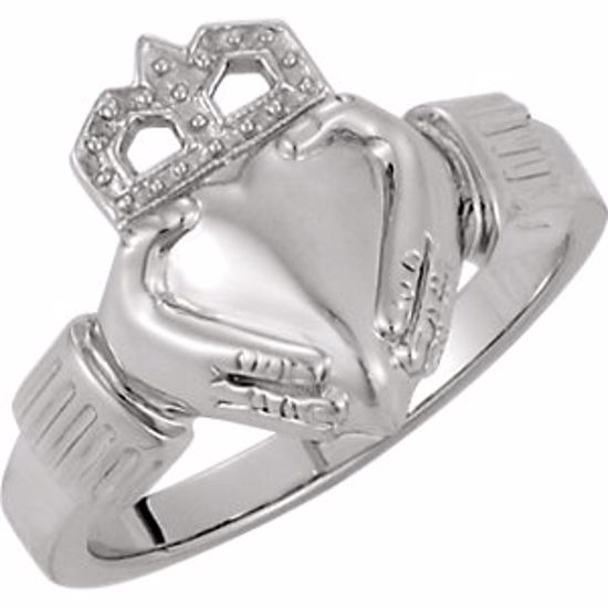 10583:79413:P 10kt White 14.5x10.5mm Ladies Claddagh Ring