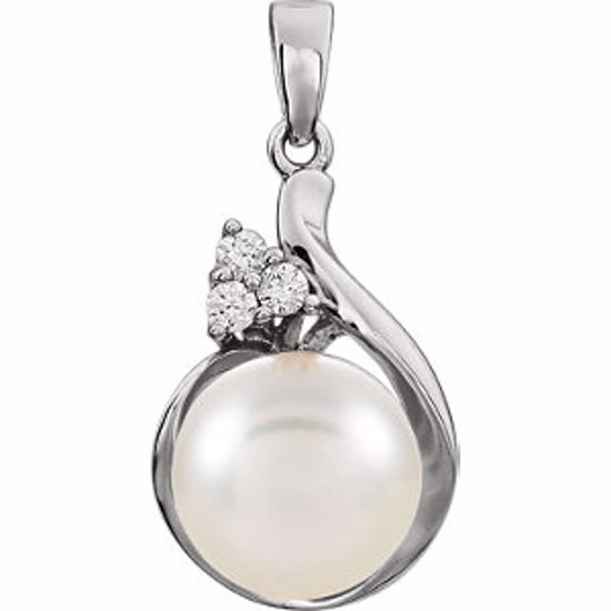 651491:100:P 14kt White 9.5-10mm Freshwater Pearl & .08 CTW Diamond Pendant