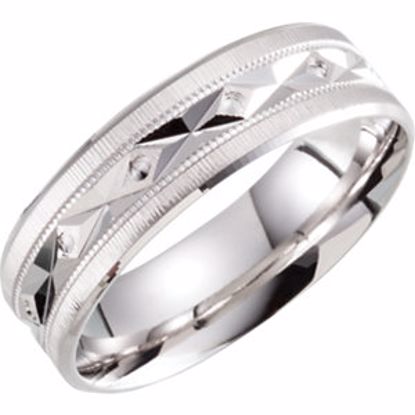 51285:109:P 10kt White 6.5mm Lightweight Patterned Milgrain Band Size 9