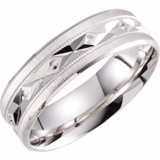 51285:109:P 10kt White 6.5mm Lightweight Patterned Milgrain Band Size 9