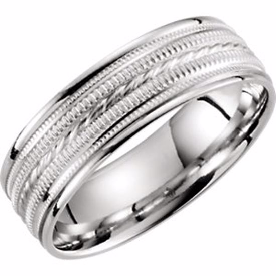 51289:105:P 10kt White 6.5mm Lightweight Grooved Milgrain Band Size 5