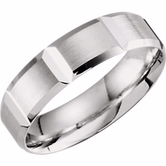 51286:1135:P 10kt White 6mm Lightweight Grooved Beveled Band Size 13.5