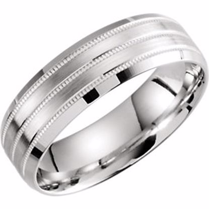 51292:113:P 10kt White 6.5mm Lightweight Grooved Double Milgrain Band Size 13