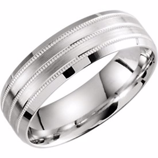 51292:1085:P 10kt White 6.5mm Lightweight Grooved Double Milgrain Band Size 8.5