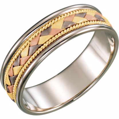 51295:1135:P 14kt Tri-Color 6mm Hand-Woven Milgrain Band Size 13.5