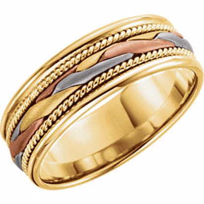 51297:109:P 14kt Yellow, White & Rose 7mm Hand-Woven Band Size 9