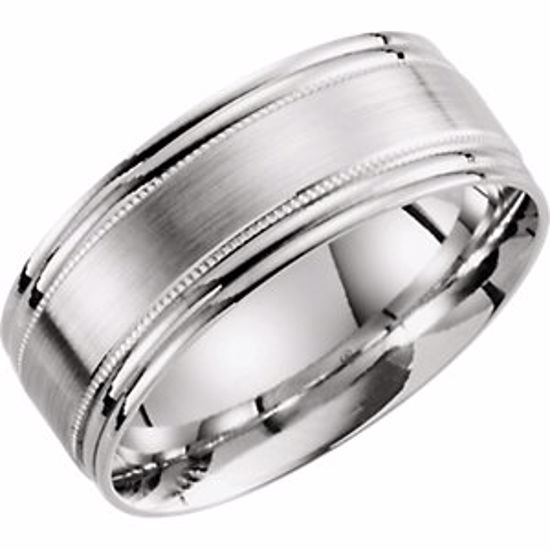 51291:106:P 10kt White 8mm Lightweight Grooved Milgrain Band Size 6