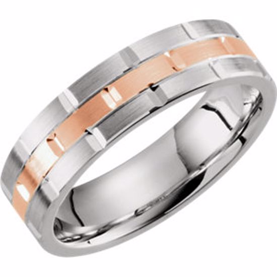 51277:110:P 14kt White & Rose 7mm Grooved Band Size 10