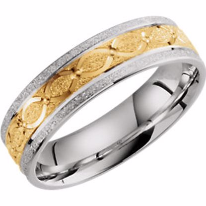 51263:113:P 14kt White & Yellow 6mm Patterned Band Size 13