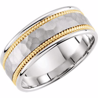 51296:113:P 14kt White & Yellow 8mm Hammered Hand-Woven Band Size 13