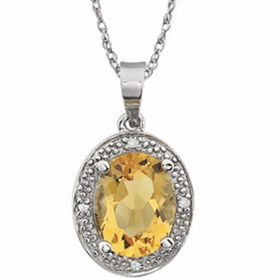 651535:100:P 14kt White Citrine & .02 CTW Diamond Necklace